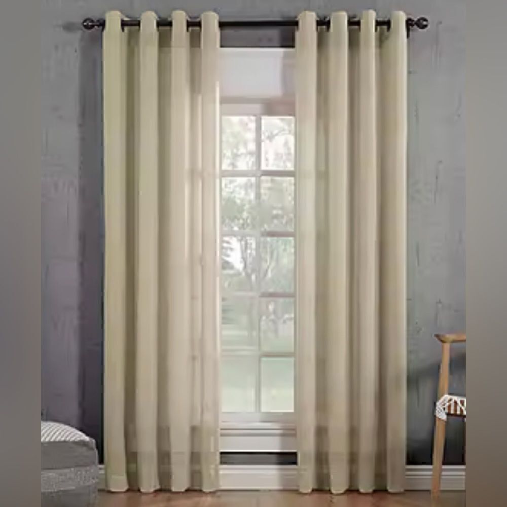 Archaeo Slub Textured Linen Blend Sheer Grommet Top Curtain Panel Pair